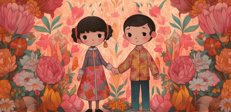 牡丹花从中情侣牵手520情人节插画手绘场景,插画/手绘图,插画/手绘图库,插画/手绘图下载,插画/手绘